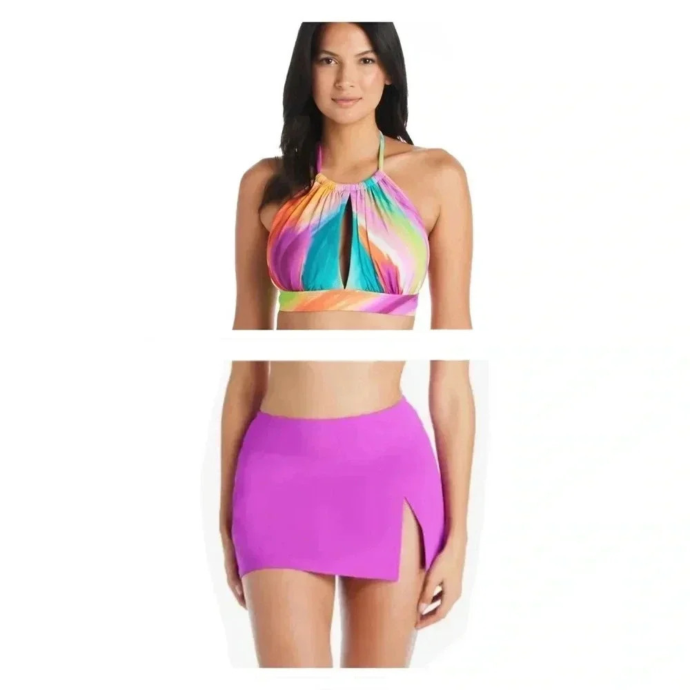 Bleu Rod Beattie Splash Out High Neck Key Hole Bikini Top Size 8 and Bottom Sz 6